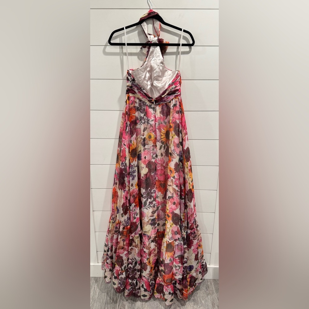 Mac Duggal Multicolor Asymmetrical Ruffled Halter Floral Gown - Picture 8 of 8